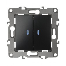 Выключатель 2кл. скрытой установки с подсветкой без рамки/лапок антрацит ЭРА 12-1105-05