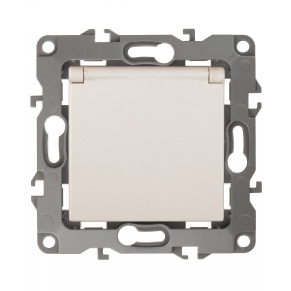 Розетка 1-я с/з с крышкой скрытой установки сл. кость без рамки/лапок Эра12 12-2103-02