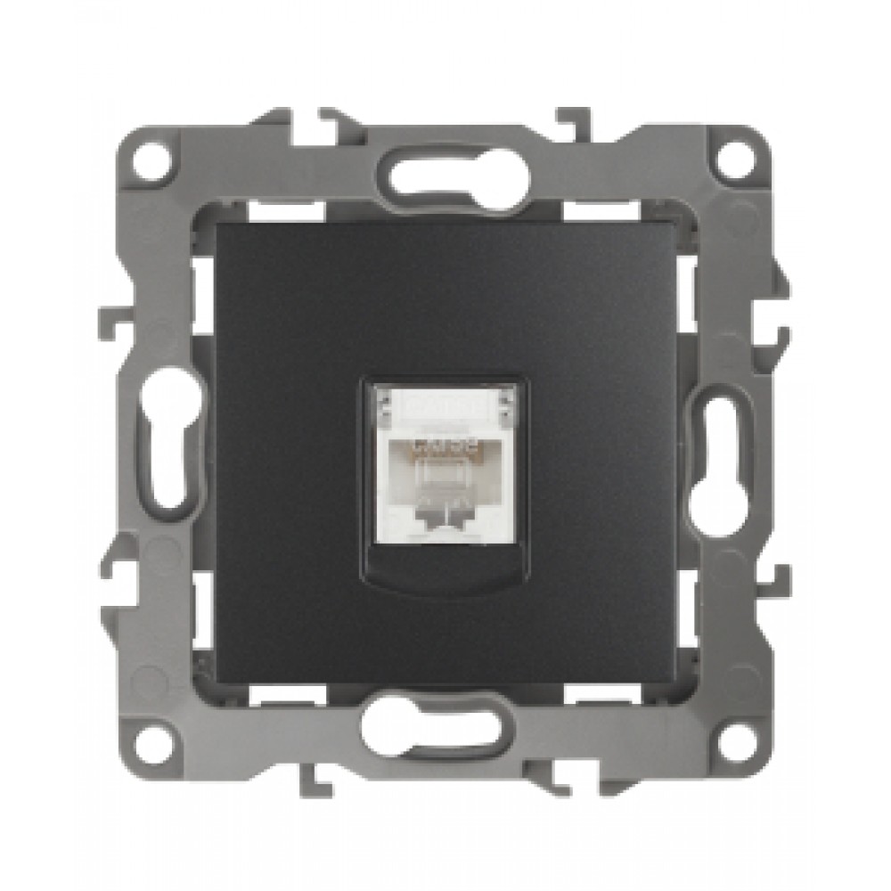 Розетка 1-я компьютерная скрытой установки антрацит без рамки/лапок Эра12 12-3107-05