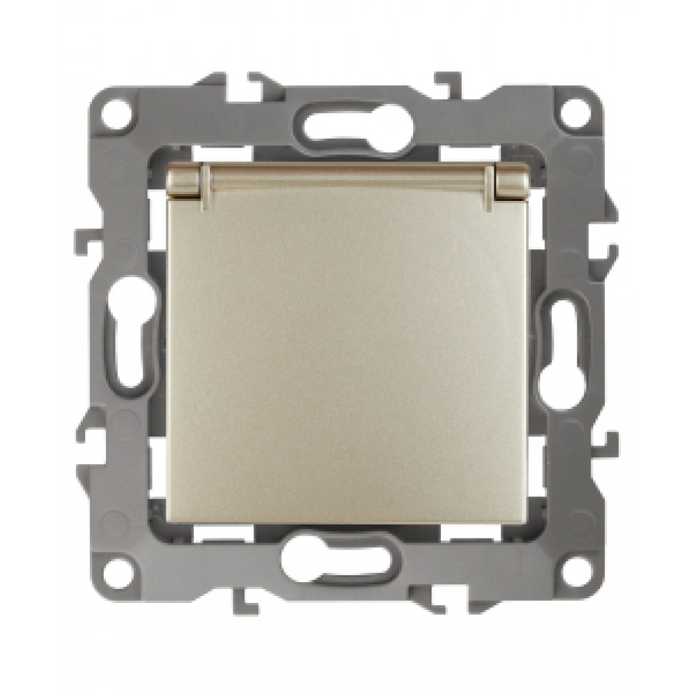 Розетка 1-я с/з с крышкой скрытой установки без рамки/лапок шампань ЭРА 12-2103-04