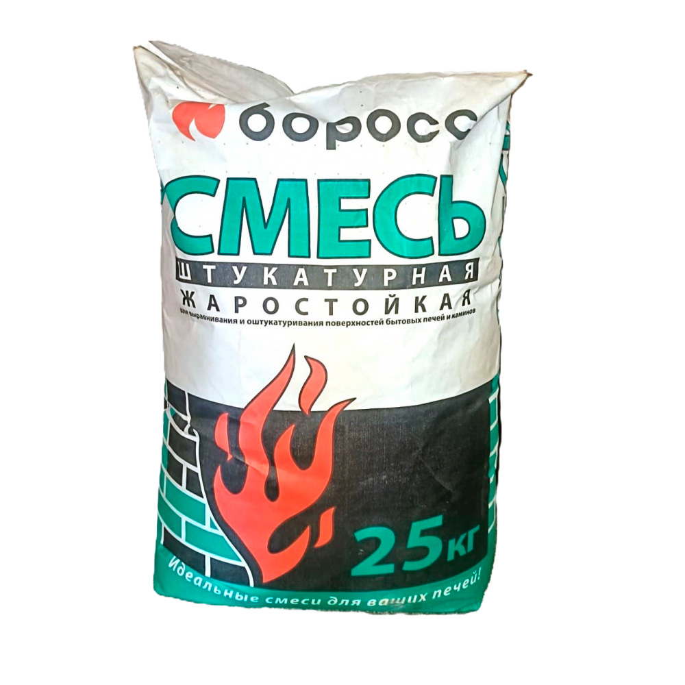 Раствор штукатурный огнеупорный для печей и каминов БоРосс 400 ºC серый мешок 25 кг