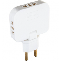 Тройник WALKER WH-03 в розетку, поворотный, плоский, белый