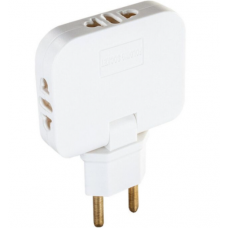 Тройник WALKER WH-03 в розетку, поворотный, плоский, белый