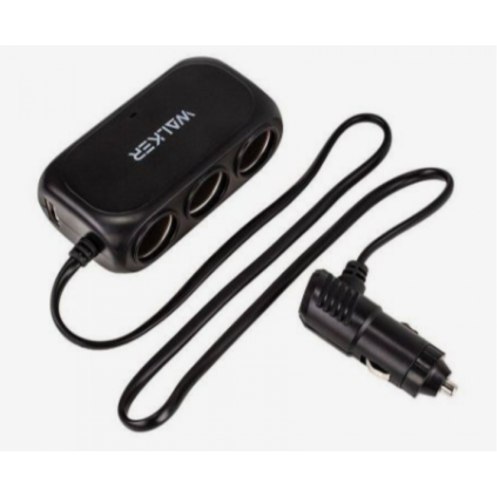 Разветвитель прикуривателя WALKER WSC-23, 80Вт, 3 разъема + 2 USB (2.1А), с индикатором