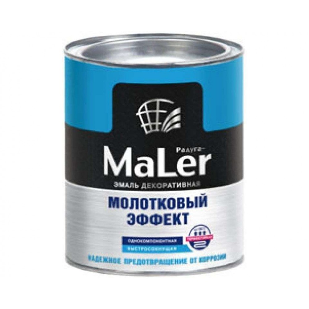 Эмаль с молотковым эффектом Радуга Maler Серебристо-серая 0,8кг