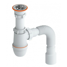 Сифон для мойки бутылочный 1 1/2 х 40 с нерж. чашкой малый корпус и гибкой трубой РМС СУ-02 Сифон для мойки бутылочный 1 1/2 х 40 с нерж. чашкой малый корпус и гибкой трубой РМС СУ-02