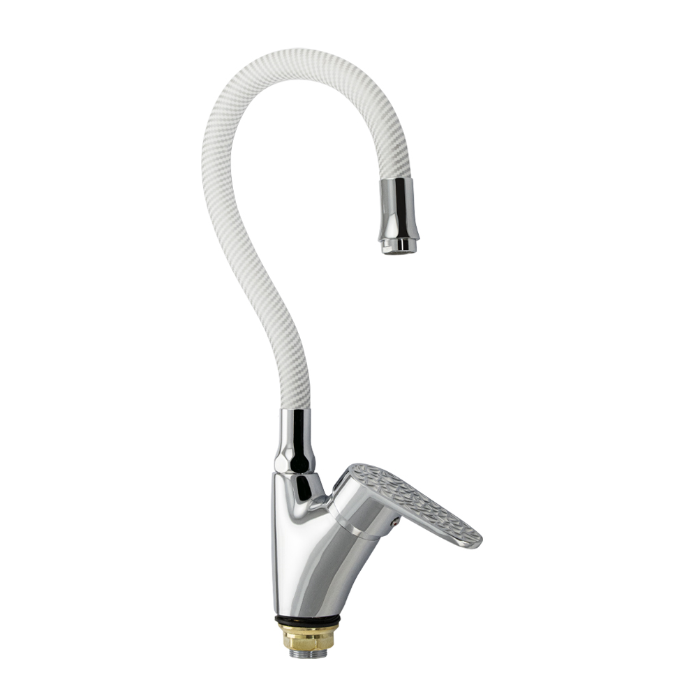 Смеситель для кухни боковой белая мозаика гибкий излив (3274)