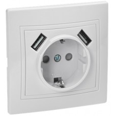 Розетка 1-я с/з+USB 2x2.1A РюШ10-1-КБ 16А,Кварта