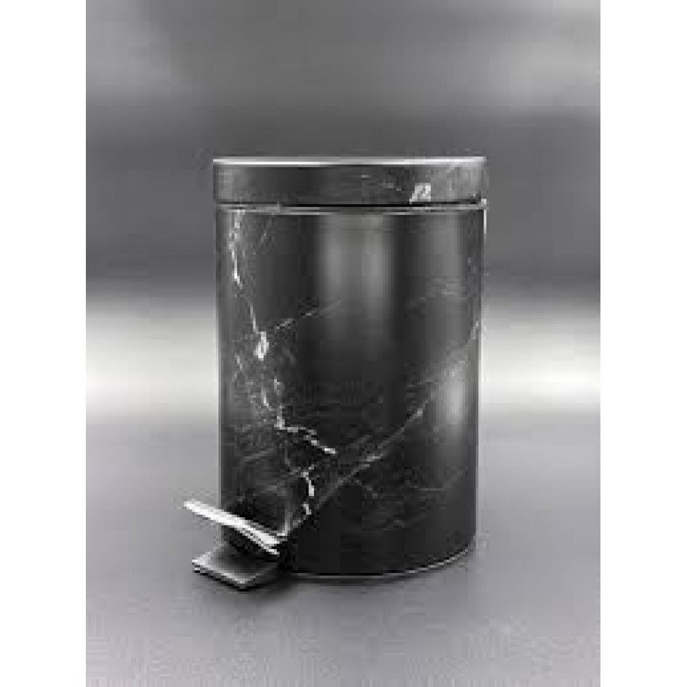 Ведро д/туалета 3л с педалью черный мрамор 