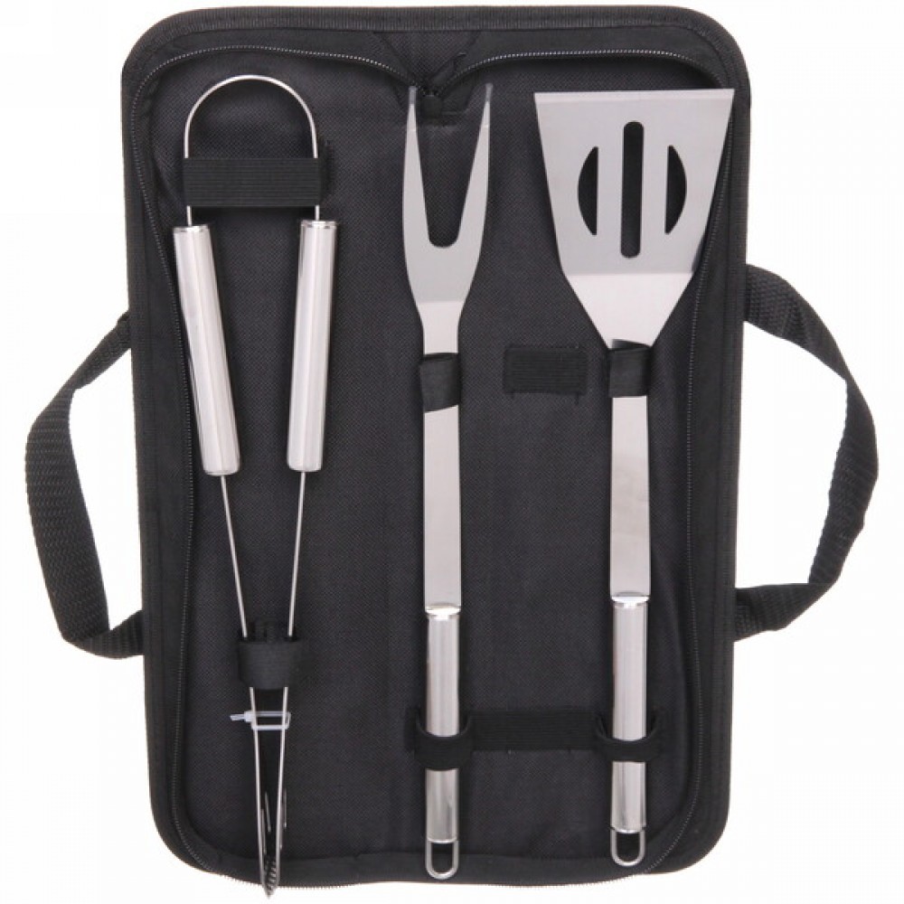 Набор для барбекю из 3 предметов в футляре BD-0015: щипцы, вилка, лопатка 861-187