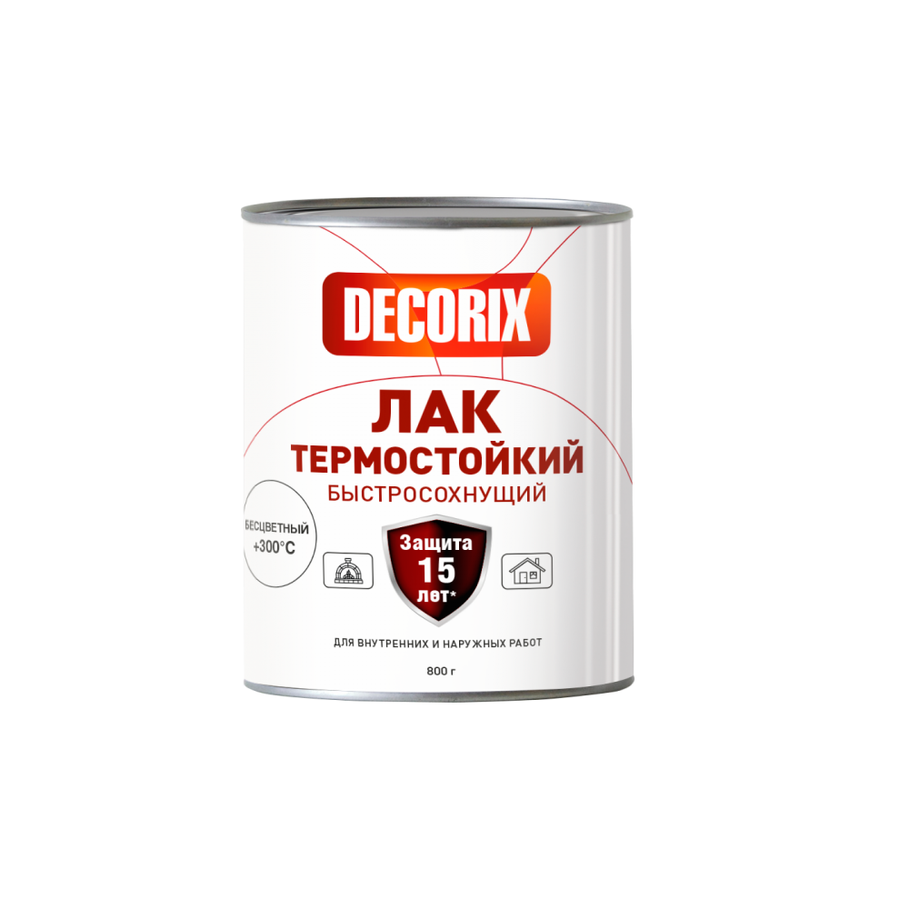 Лак Термостойкий Бесцветный полуглянцевый +300 DECORIX 0,8кг 0753-05 DX