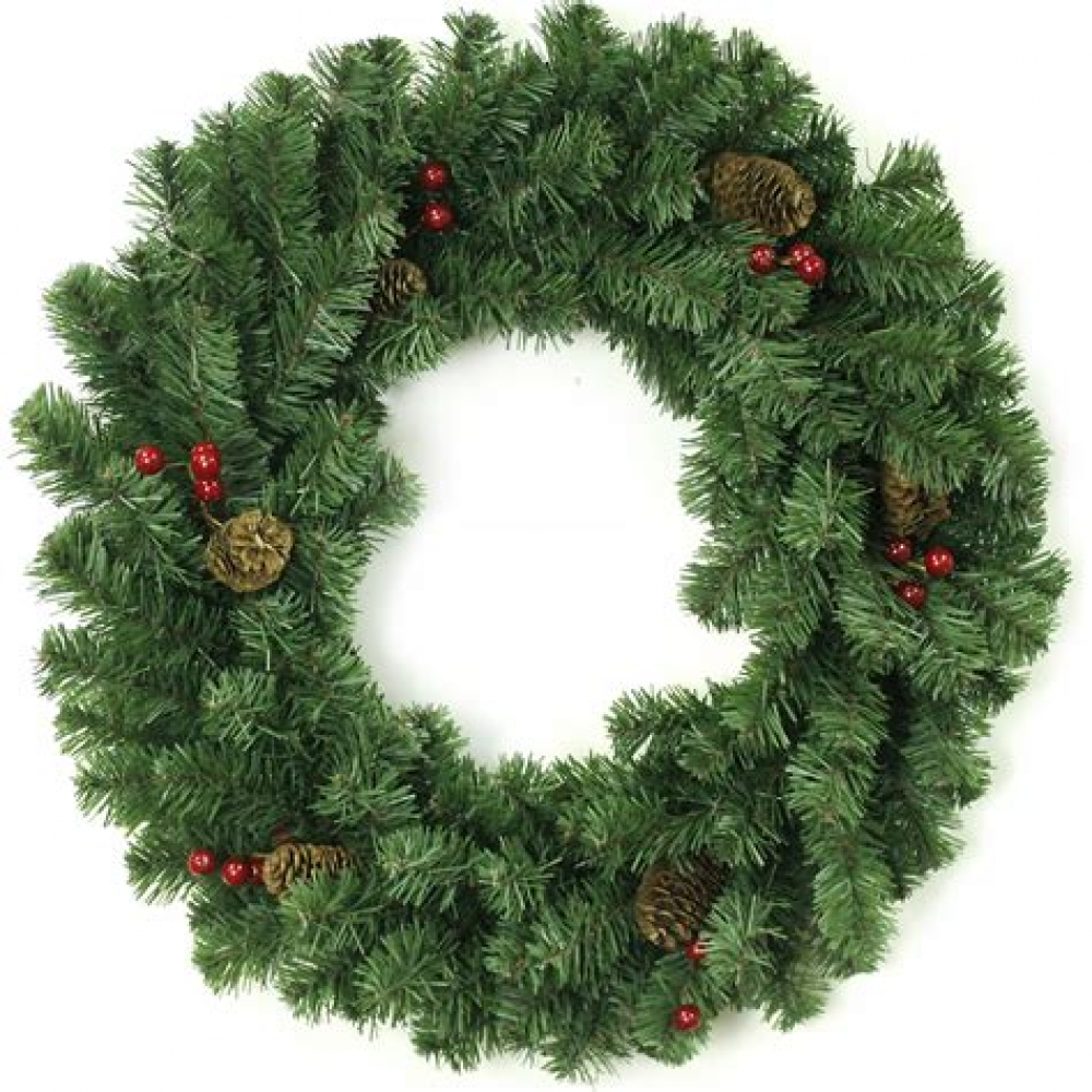 Венок хвойный новогодний Богатство шишек,леска,ПВХ,свечение тепл.белый d-60см 184-0042 АКЦИЯ