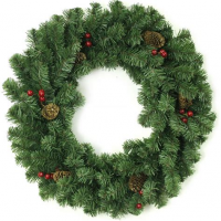 Венок хвойный новогодний Богатство шишек,леска,ПВХ,свечение тепл.белый d-60см 184-0042 АКЦИЯ