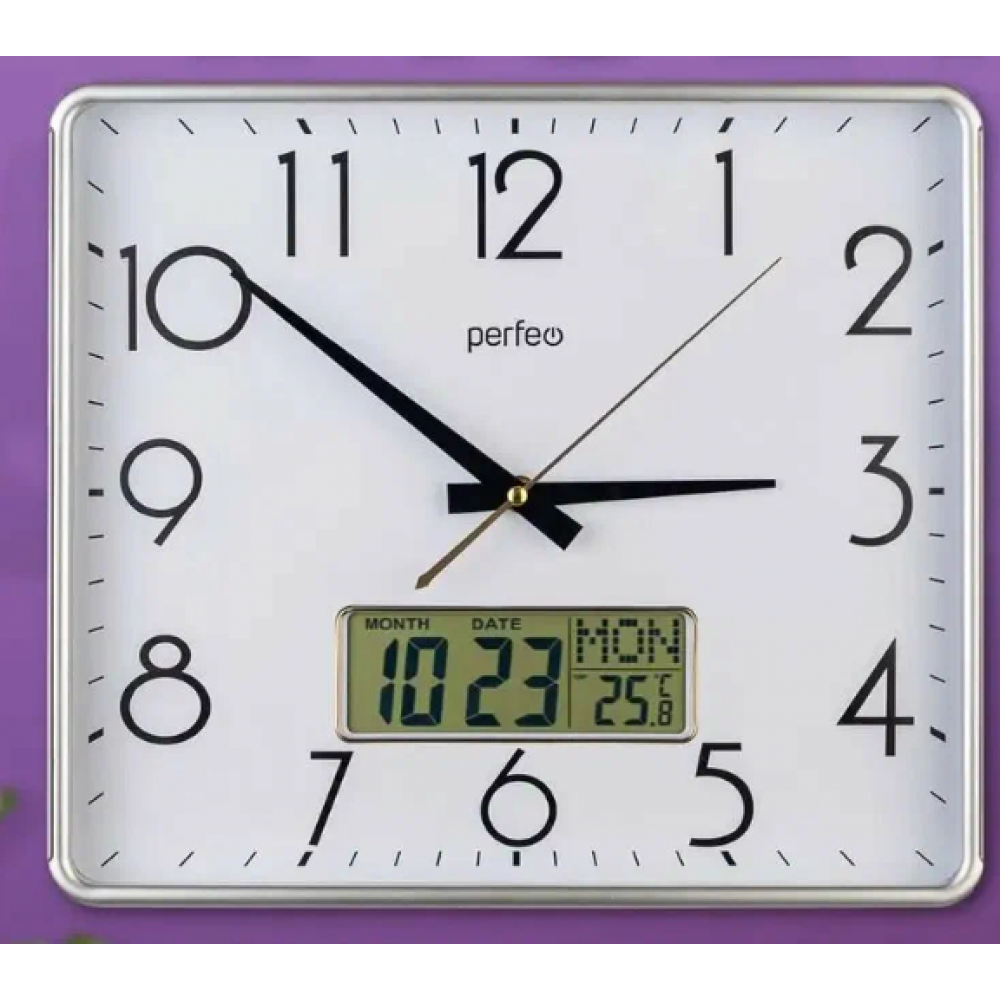 Часы настенные "PF-WC-016" прямоугольные 34х30см серебряный корпус, белый циферблат PF D0390 Часы настенные "PF-WC-016" прямоугольные 34х30см серебряный корпус, белый циферблат PF D0390