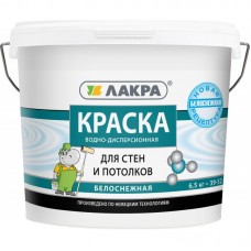 Водоэмаль интерьерная Лакра акриловая для стен и потолков белоснежная 6,5кг 500845