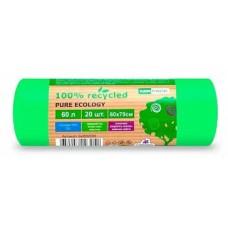 Мешки для мусора    60л. 20шт. 60х70см,12мкм зеленые Pure Ecology био (32) bio602078