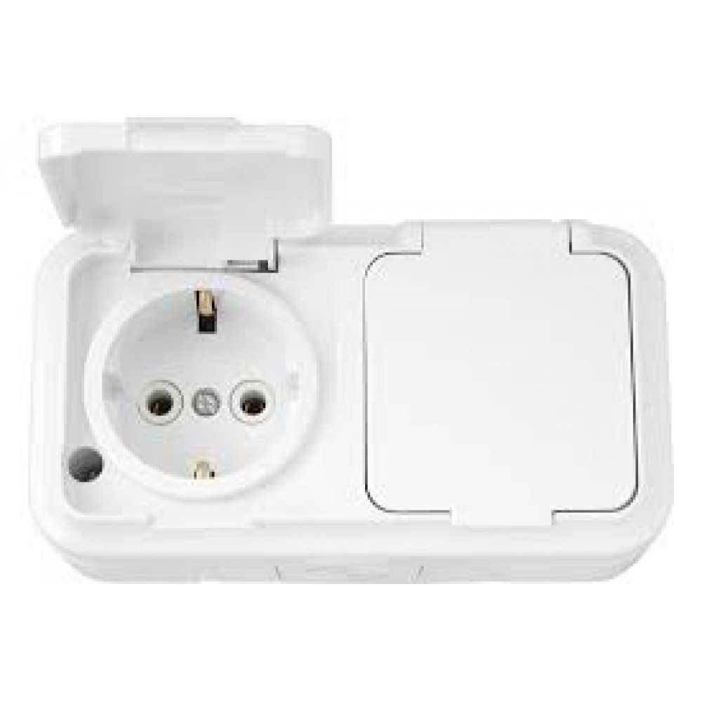 Розетка 2-я с/з наружной установки IP54 (РА16-303) белый
