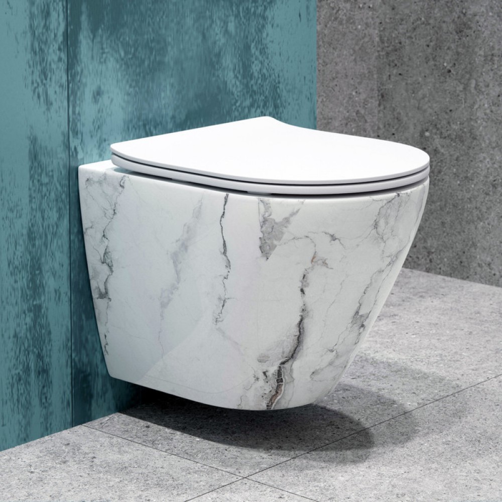 Унитаз K505MD подвесной белый мрамор безободковый EG070017