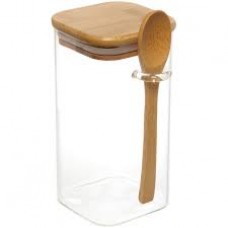 Банка с бамбук. крышкой и ложкой Хай-тек 550мл стекло квадрат 300-683