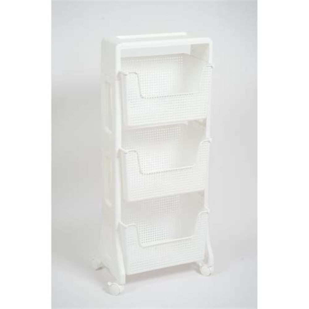 Этажерка 3 яруса Лофт на колесиках белый 770306