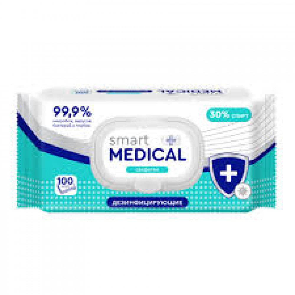 Салфетки влажные SMART с содержанием спирта, с клапаном №100 Салфетки влажные SMART с содержанием спирта, с клапаном №100