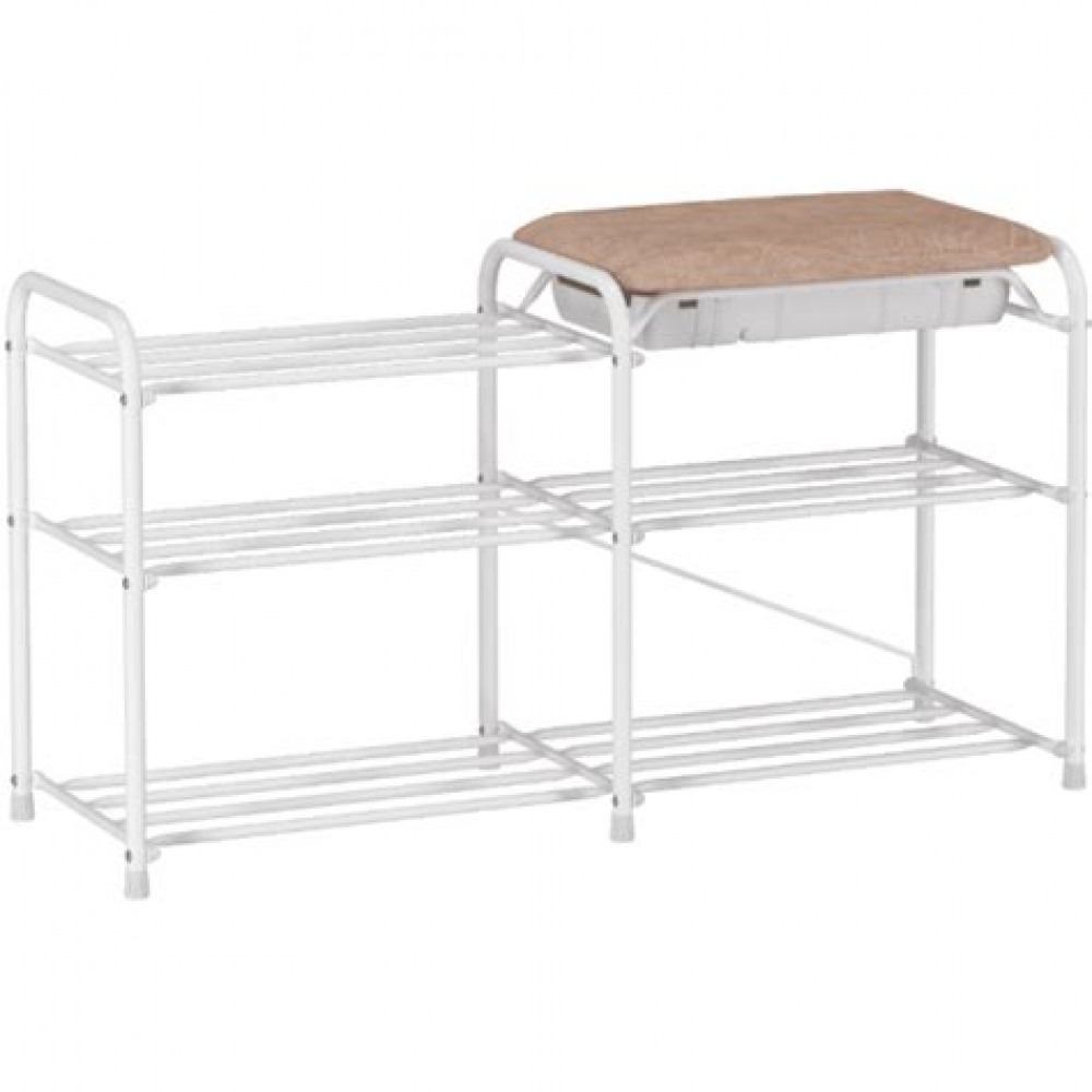 Подставка для обуви Альфа 33 с сиденьем, ящиком белый ПДОА33СЯБ Подставка для обуви Альфа 33 с сиденьем, ящиком белый ПДОА33СЯБ