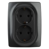 Розетка 2-я с/з скрытой установки антрацит без рамки/лапок Эра12 12-2106-05