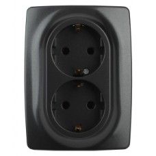 Розетка 2-я с/з скрытой установки антрацит без рамки/лапок Эра12 12-2106-05