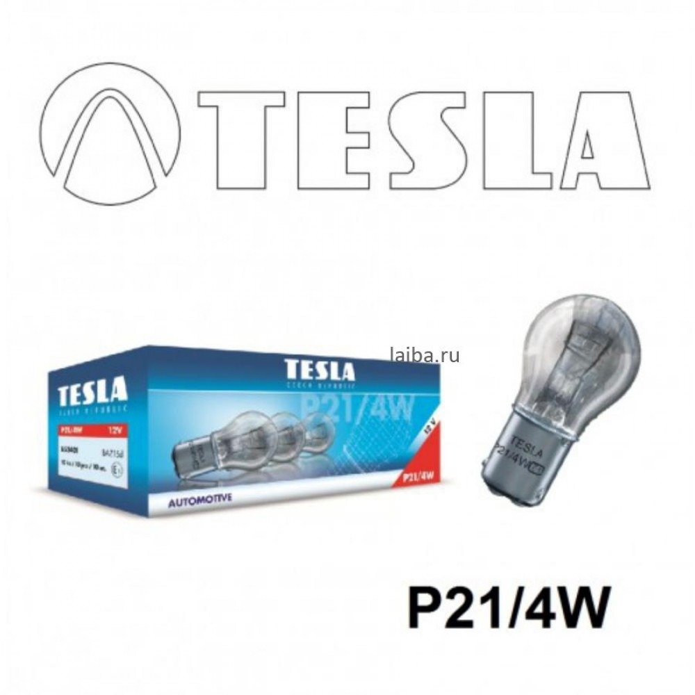 Лампа авто 12V P21/4w BAZ15s двухконтактная Tesla (R566)