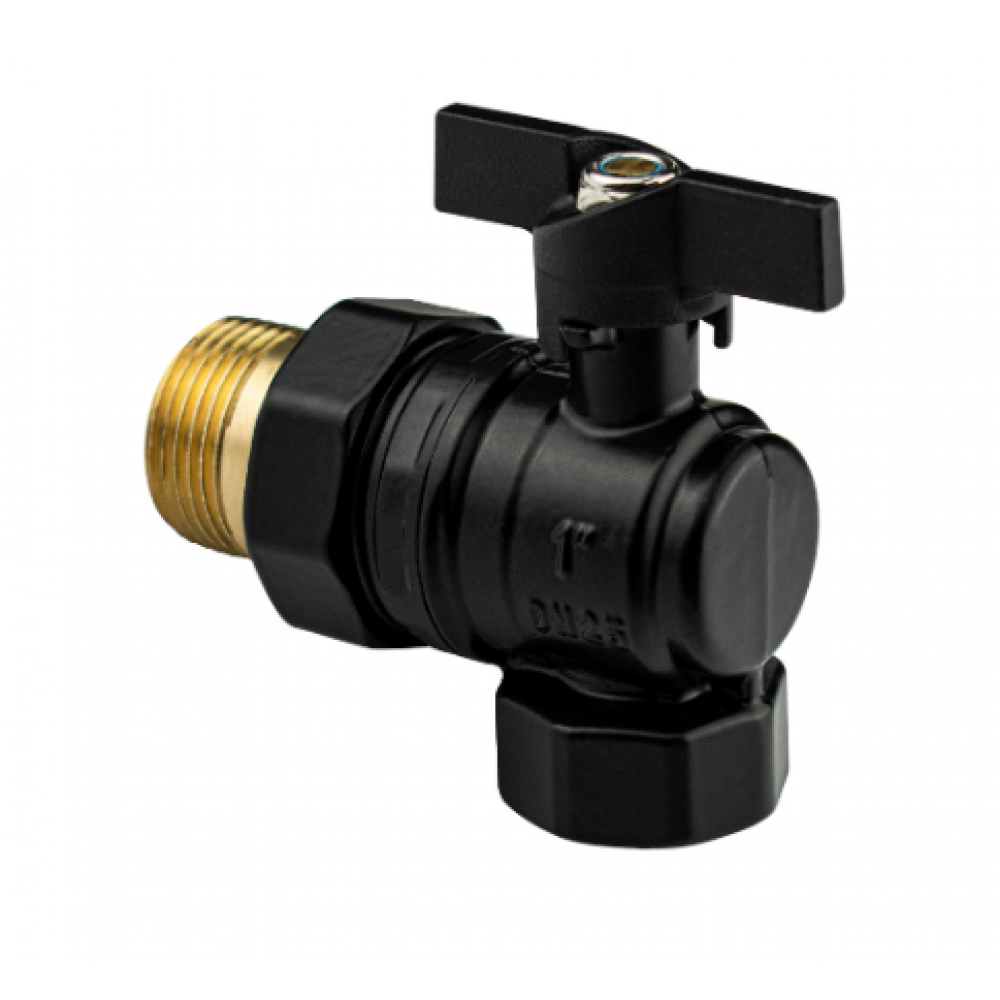 Кран шаровый американка угловой Д=25 РН/РВ бабочка черный 3982