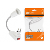 Вилка-переходник Е27 гибкий 300 мм с выключателем, белый