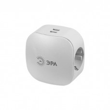 Разветвитель электрический ЭРА SP-1e-USB-W на 1 розетку + 2USB с заземлением, 16А