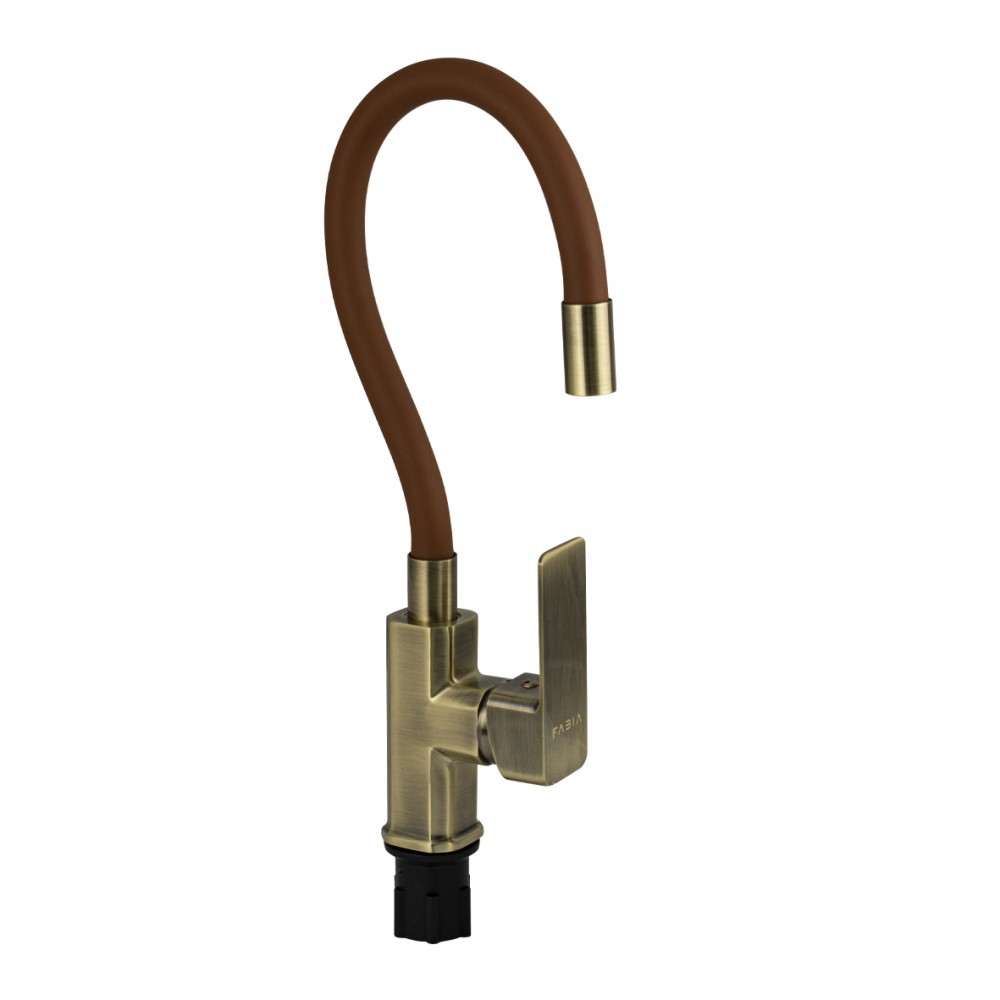 Смеситель для кухни шаровый с гибким изливом коричневый/бронза 9658