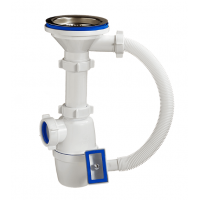 Сифон для мойки бутылочный 3 1/2 х 40 с нерж. чашкой квадратным переливом (А-4007)