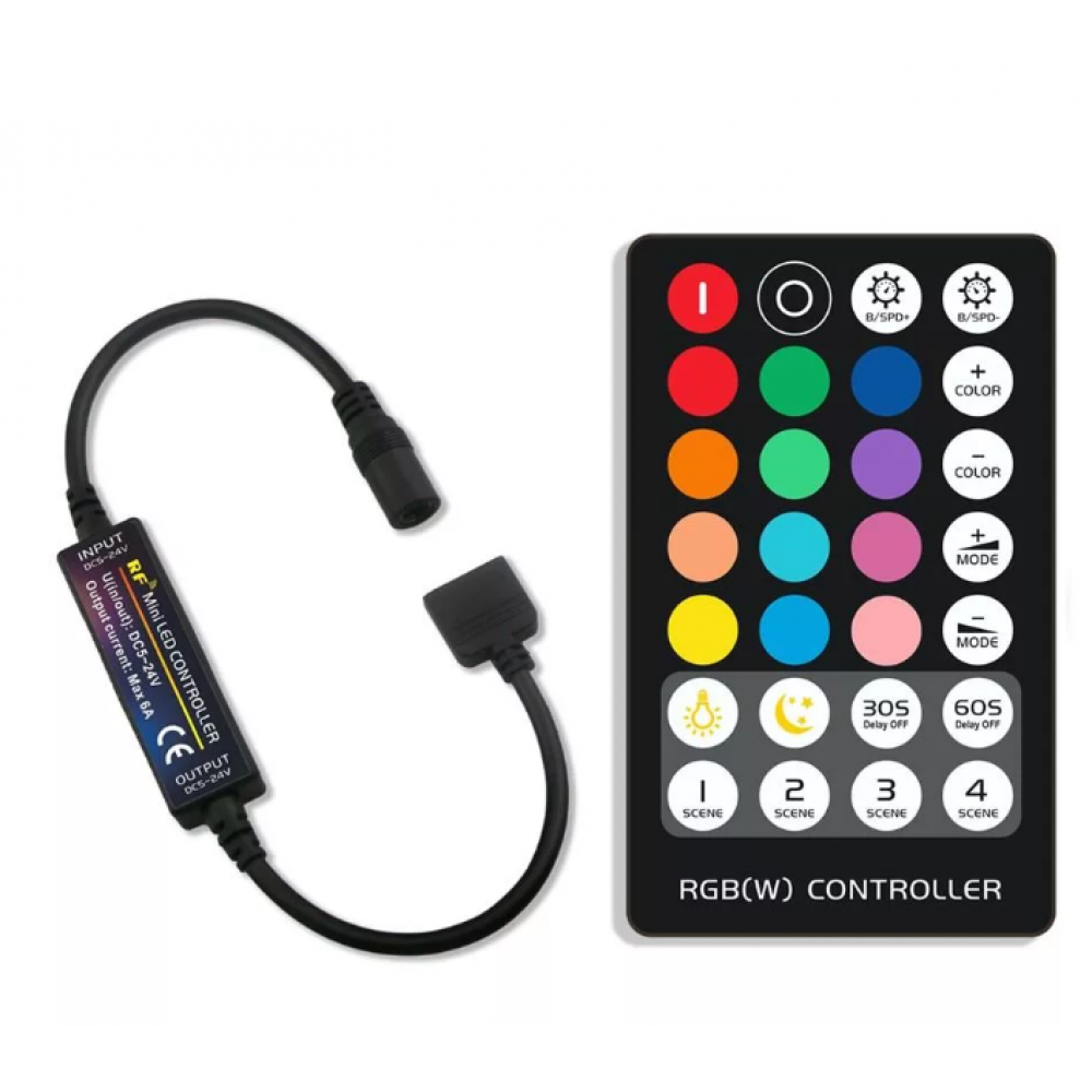 Контроллер мини RGB с RF пультом 28 кнопок 6А (5-24V, 30-144W)