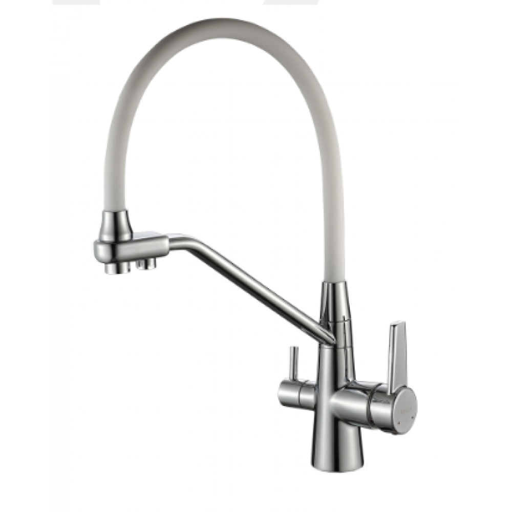 Смеситель для питьевой воды DEVIDA (DVS1509-28W) с белым гибким изливом на гайке Х