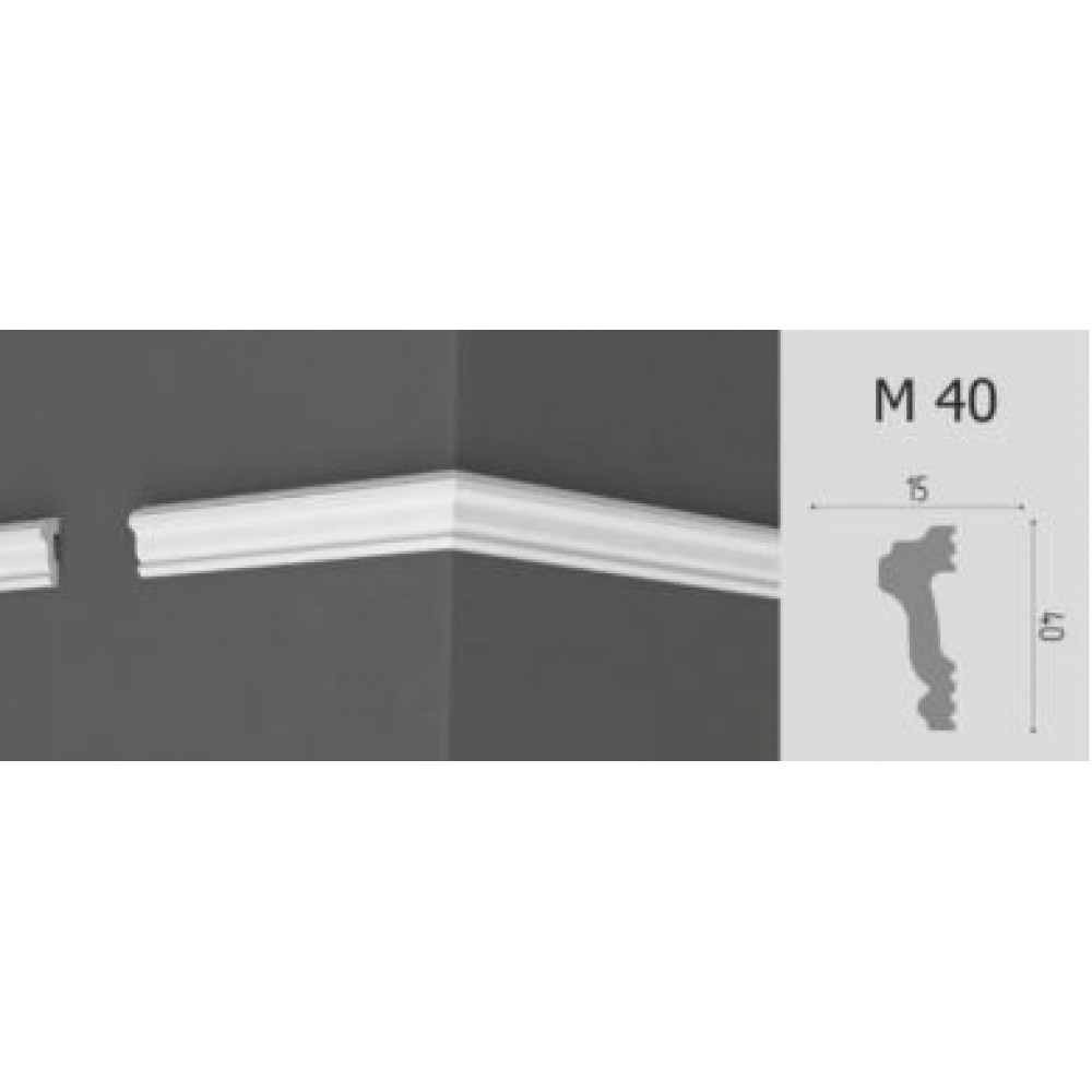 Плинтус потолочный молдинг М 40 (40*15мм) полимер Плинтус потолочный молдинг М 40 (40*15мм) полимер