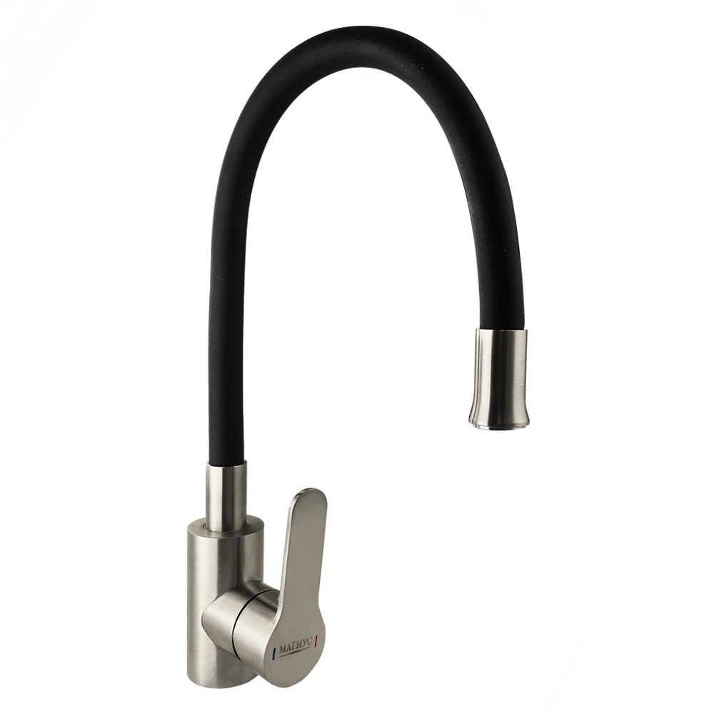 Смеситель для кухни гибкий гусак черный (9216)