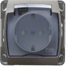 Розетка GPH-1JSP/18/23 379 одинар."шуко"+шторки ip-44 серебро/титан(без рамки)