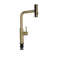 Смеситель для кухни Г-образный с поворотной вытяжной лейкой мат.золото 9134