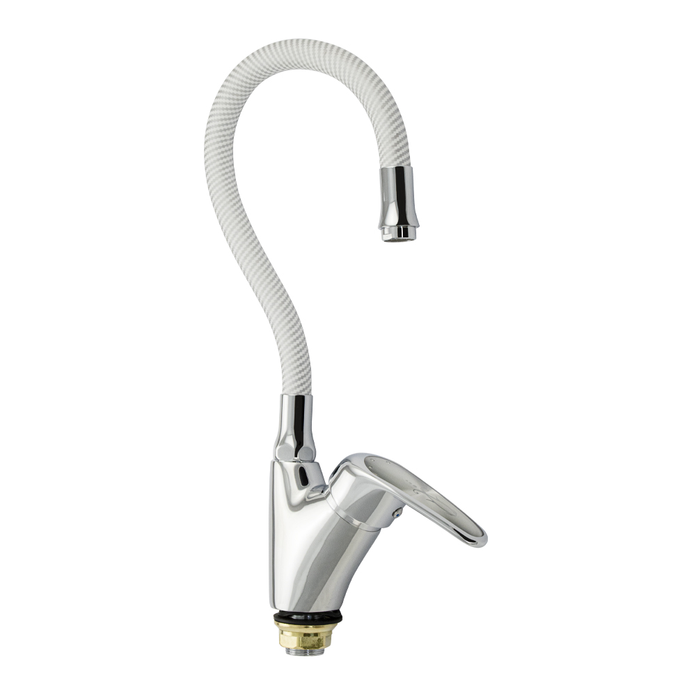 Смеситель для кухни боковой с сатеновой ручкой с гибк.излив. Белый (2074) Смеситель для кухни боковой с сатеновой ручкой с гибк.излив. Белый (2074)