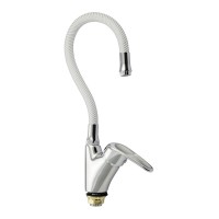 Смеситель для кухни боковой с сатеновой ручкой с гибк.излив. Белый (2074)