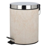Ведро д/туалета 5л с педалью из нерж.стали , кожанные вставки Бежевые с Выделкой (905)