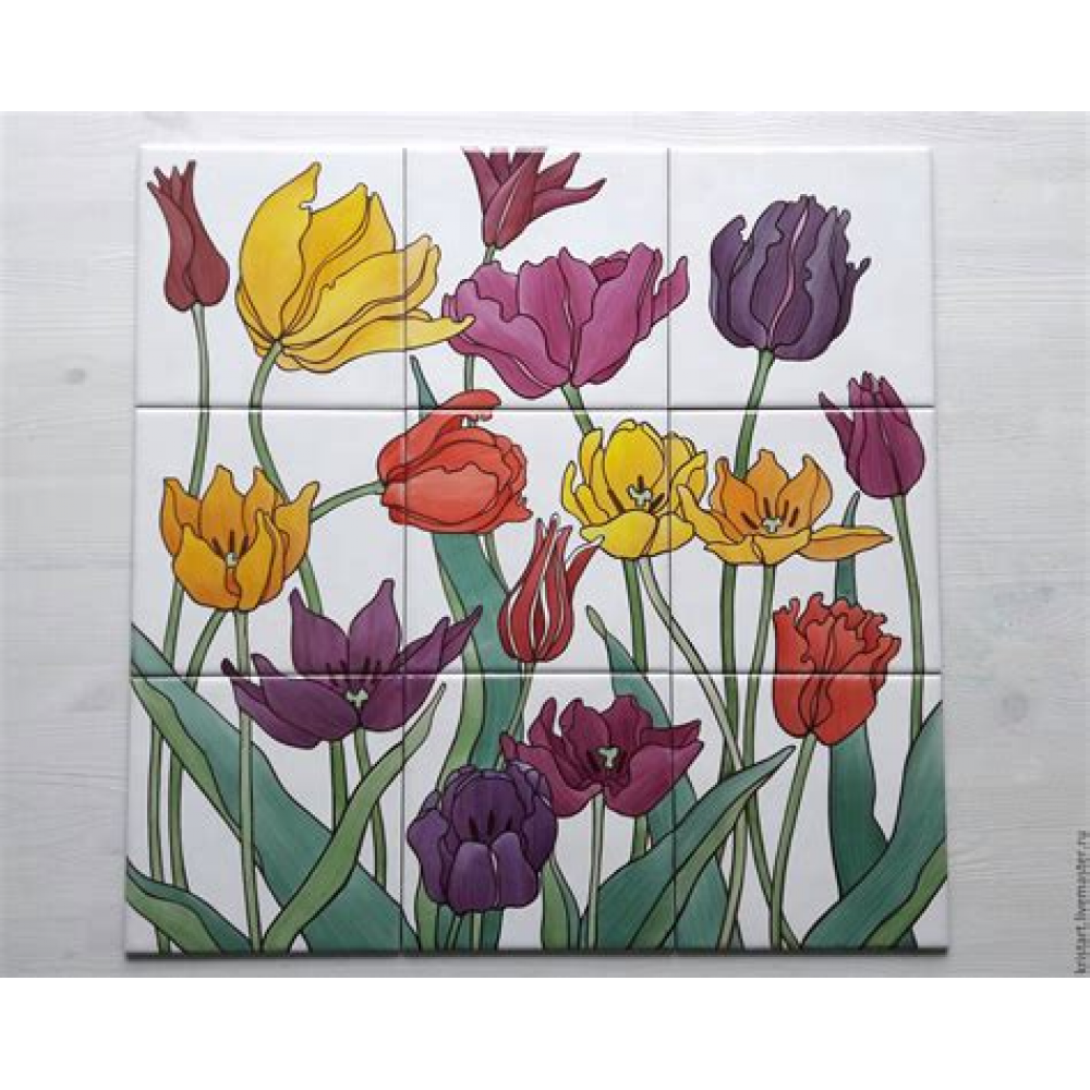 Плитка панно Тюльпаны светлый 750х1000х9 ХХХ