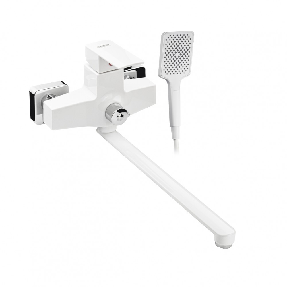 Смеситель для ванны длинный нос из пластика АБС БЕЛЫЙ квадратный корпус 5563