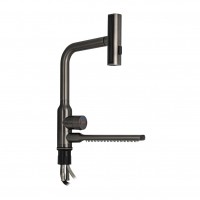 Смеситель для кухни MAGNUS нерж Г-образный вытяжной и горизонт каскадной лейкой графит (9136) ХХХ