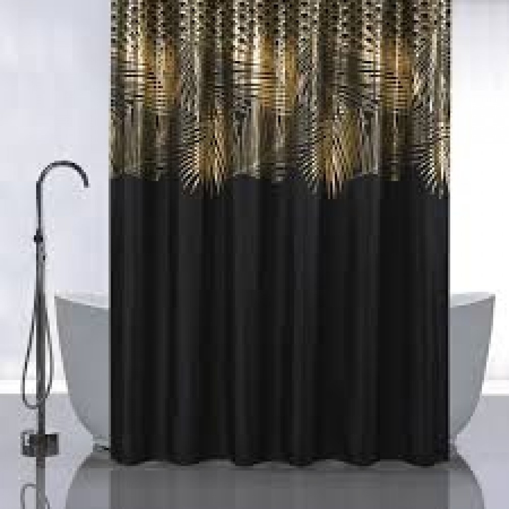 Шторка для ванной 180*180 Золотые перья на черном, без колец 01-107 Шторка для ванной 180*180 Золотые перья на черном, без колец 01-107