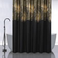 Шторка для ванной 180*180 Золотые перья на черном, без колец 01-107