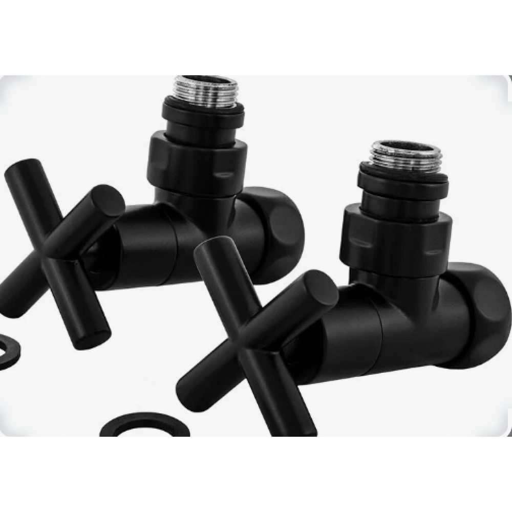 Вентиль для полотенцесушителя угловой 1"х3/4 гайка-гайка крест черный Вентиль для полотенцесушителя угловой 1"х3/4 гайка-гайка крест черный