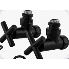 Вентиль для полотенцесушителя угловой 1"х3/4 гайка-гайка крест черный